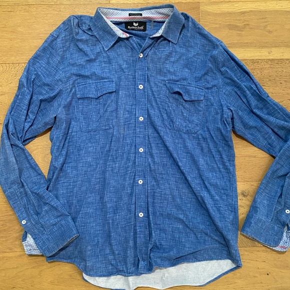 Buttercloth icy cotton Blue Men's Long Sleeve button down Shirt size XL VGUC - Picture 1 of 4